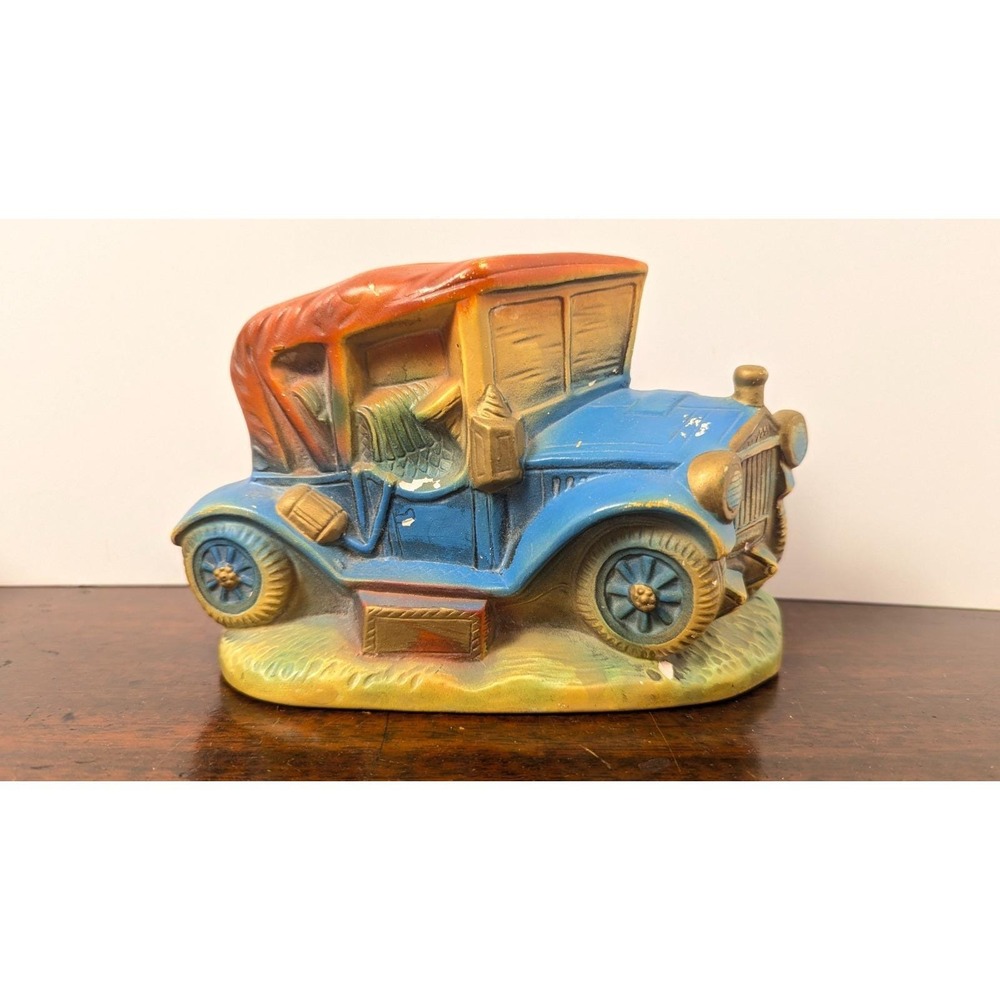 Vintage Antique Car Coin Banks Wall Hanging Tabletop Red Blue Pair Resin 7 Inch - Picture 3 of 16